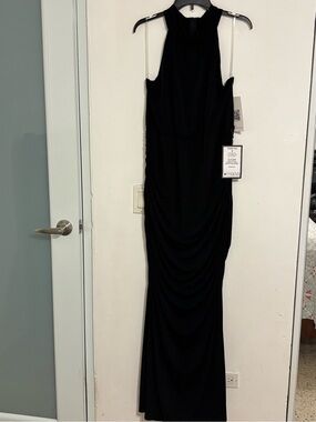 Emerald Sundae Black Halter Ruched Maxi Dress